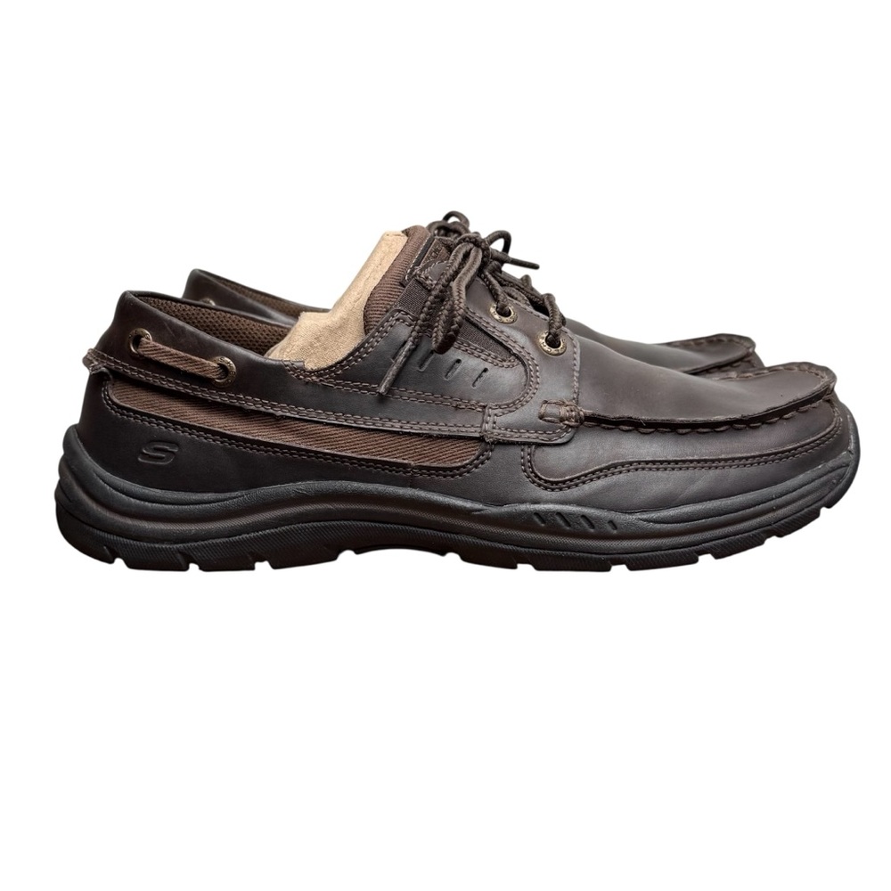 Skechers Men's Dark Brown Leather Relaxed Fit Lace Up Boat Shoes Size 8.5